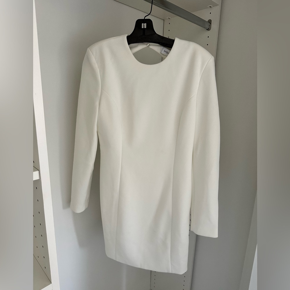 Misha Ivory Long-Sleeve Open Back Dress